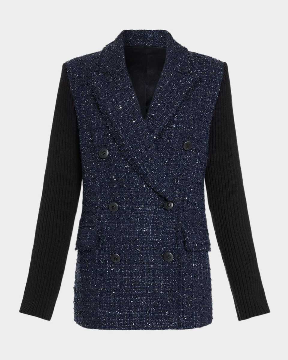 Elsa Double-Breasted Sequined Tweed Blazer
